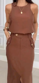 Conjunto Cléo | Blusa Cavada + Saia com Fenda