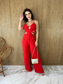 Macacão Feminino com Bojo Alça Regulável com Aberturas Vermelho