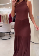 Vestido Longo de Tricô Assimétrico