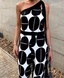 Macacão Ombro Único Estampa Geométrica